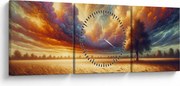 Obraz – Strom na poli (s hodinami) (90x30 cm)