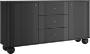 Komoda Vesper 160 cm so zásuvkami na guľatých nohách - čierna / zlaté úchytky / guľaté nohy