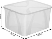 Úložný box, transparentní krabice s víkem, Rotho LONA, 42x35x23 (25l)