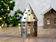 Mosadzný antik kovový závesný domček na sviečku Canie - Ø 10*18 cm