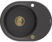 Mexen Kevin, granitový drez 586x458x190 mm, 1-komorový, čierna škvrnitá so zlatým sifónom, 6517581005-76-G