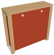 Stredná skriňa Verno+ S 140 x 46 x 130 cm, sklenené dvere, dub svetlý / oranžová