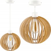 Drevená hustá guľová závesná stropná lampa