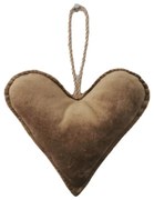 Hnedé zamatové závesné srdce - 16 * 18 * 5cm