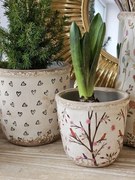 Béžový keramický obal na kvetináč s kvetmi a vtáčikmi Birdie XS - Ø 11*10 cm