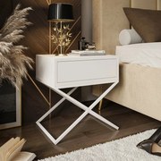 NOČNÝ STOLÍK EDWARD X BIELY + OCEĽOVÝ PODSTAVEC