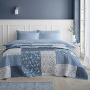 Modrý bavlnený prešívaný pléd 220x230 cm Floral Patchwork – Bianca