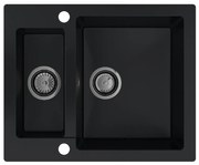 Sink Quality Ferrum, kuchynský granitový drez 605x495x210 mm + čierny sifón, čierna, SKQ-FER.C.5KBO.XB