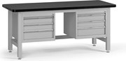 Pracovný stôl do dielne G4 s 2 závesnými boxami na náradie, MDF + PVC doska, 6 zásuviek, 1800 x 750 x 800 mm, sivá