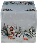 Obrus Snehuliaci pred chalúpkou 40x90 cm