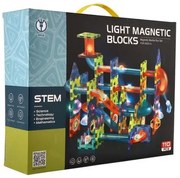 Guľôčková dráha magnetická plast 110 ks, 16 guľôčok + doplnky na batérie v krabici 36x28x9cm