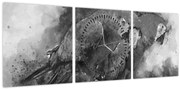 Obraz - Akvareloví papagáje (s hodinami) (90x30 cm)