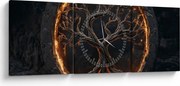 Obraz – Strom života v láve I. (s hodinami) (90x30 cm)
