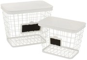 2ks biely kovový kôš s vekom - 43*27*35/ 36*23*26 cm