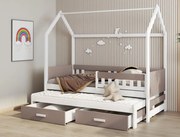 Detská domčeková posteľ z masívu borovice JASPER so šuplíkmi a prístelkou - 200x90 cm - biela/trufel