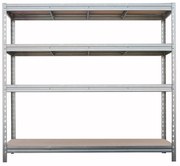 BULLRACK RIVET bezskrutkový kovový regál s drevenou DTD policou, 200x200x60 cm, 4 police, 600 kg na policu, zinok