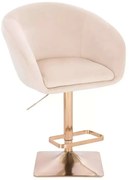 LuxuryForm DESIGN Barová stolička VENICE VELUR na zlatej hranatej podstave - krémová