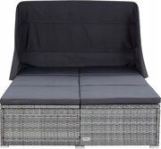 vidaXL 2-miestne ležadlo s vankúšom, polyratan, sivé