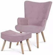 Autronic Kreslo ušiak AK-302 PINK2 s podnožkou – staroružová látka, drevené nohy