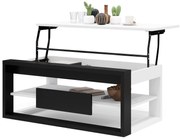 FRAME Biely mat / Čierny mat - MODERNÝ STÔL SO ZDVÍHACÍM VRCHOM + ÚLOŽNÝM PRIESTOROM + POLICA