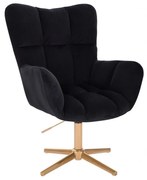 LuxuryForm DESIGN Otočné kreslo AURORA VELUR na zlatom kríži - čierne