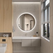Erga Emma, okrúhle LED zrkadlo 80cm, čierny kovový rám, 1840 lm, 6500K, zadné osvetlenie, ERG-V01-201-8080-BK