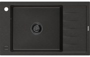 Mexen Elias, granitový drez granitový 795x480x200 mm, 1-komorový, čierna-zlatá metalíza s čiernym sifónom, 6511791005-75-B