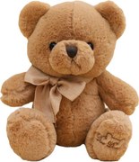 LEAN Toys Plyšový maskot objímateľný veľký medvedík s kartovou hrou hnedý 40cm