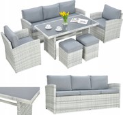 Sada záhradného sedacieho nábytku Technorattan Borneo Pufy Stôl Šedá