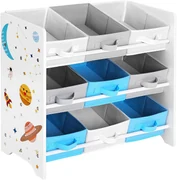 SongmicsHome Regál na hračky VESMÍR, 9 boxov, 62,5x29,5x60cm, biela s nálepkami