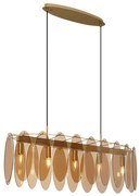 Závesná lampa Art Deco zlatá s jantárovým sklom oválna 5-svetiel - Mochan