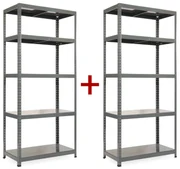 Policový regál 1+1 ZADARMO, 1800x900x500 mm, 5 políc, nosnosť police 175 kg, RAL 7031