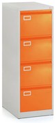 Kovová kartotéka A4 - 4 zásuvky, 45,5 x 62 x 132 cm, cylindrický zámok, oranžová - ral 2004