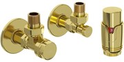 Mexen G00, súprava uhlových ventilov s termostatickou hlavicou a krytkami, zlatá lesklá, W901-900-904-50