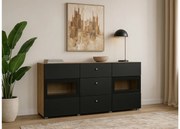 Komoda Baros 26 132 cm so zásuvkami - dub artisan / čierny mat