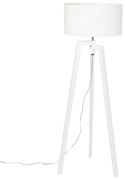 Stojaca lampa trojnožka biela drevo s bielym tienidlom 50 cm - Puros