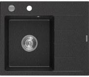Mexen Ben, 1-komorový granitový drez 600x500x190 mm, ľavý+ chrómový sifón, čierna-strieborná metalíza, 6522605000-73