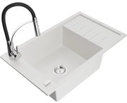 Mexen Elias, 1-komorový granitový drez 795x480x200 mm a drezová batéria Aster, biela, 6511-20-73450-07