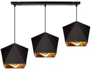 Závesné svietidlo Diamond Gold, 3x čierne/zlaté textilné tienidlo