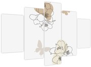 Obraz - Béžové kvety s motýľom N⁰2 (150x105 cm)