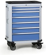 Pojazdný dielenský vozík na náradie EXPERT, VRÁTANE NÁRADIA, 7 zásuviek, modrá