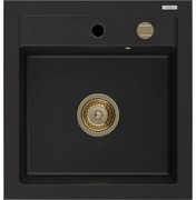 Mexen Vito granitový jednokomorový drez 520 x 490 mm, Čierna, Sifón Zlatá - 6503521000-77-G