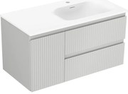 Mexen Rivel, kúpeľňová skrinka 90 cm s pravým umývadlom Vela, 2S, 1D, drážkovaná, sivá matná/biela matná - 91A23-09047-3-BBFFF62-W23P01