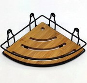 Rohová kúpeľňová polica, čierno-bambusová