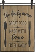 Hnedá kovovo-drevená nástenná ceduľa The Daily Menu – 38*2*57 cm