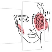Obraz - Line art tvár s ružou (90x60 cm)