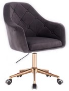 LuxuryForm DESIGN Kreslo ANDORA VELUR na zlaté podstave s kolieskami - tmavo šedé