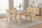 Jedálenská zostava stôl 120 x 80 cm dub sonoma / hnedé nohy a 4 stoličky IMOLA béžové / nohy vo farbe dreva