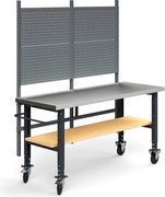 Mobilný dielenský stôl TRUST, panel na náradie, spodná polica, 2000x760 mm, oceľový povrch