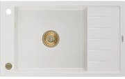 Mexen Elias, granitový drez granitový 795x480x200 mm, 1-komorový, biela so zlatým sifónom, 6511791005-20-G